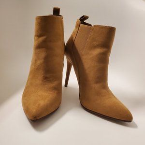Faux Suede Pointed Ankle Boots - Tan - Size 7